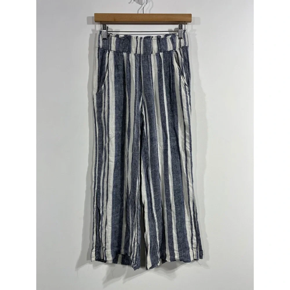 Indigo Rein Fisherman Nautical Striped Wide Leg Linen Pants Coastal Womens Small